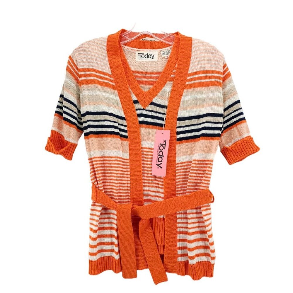 Ms. Today Trissi Vintage 2-Piece Set Knit Vest Belted Cardigan Short Sleeve 10